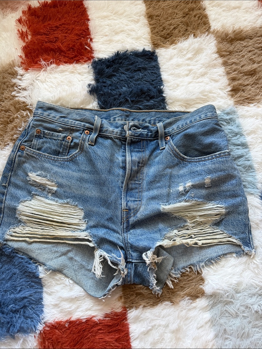 Levi Distressed High-Rise Denim Shorts